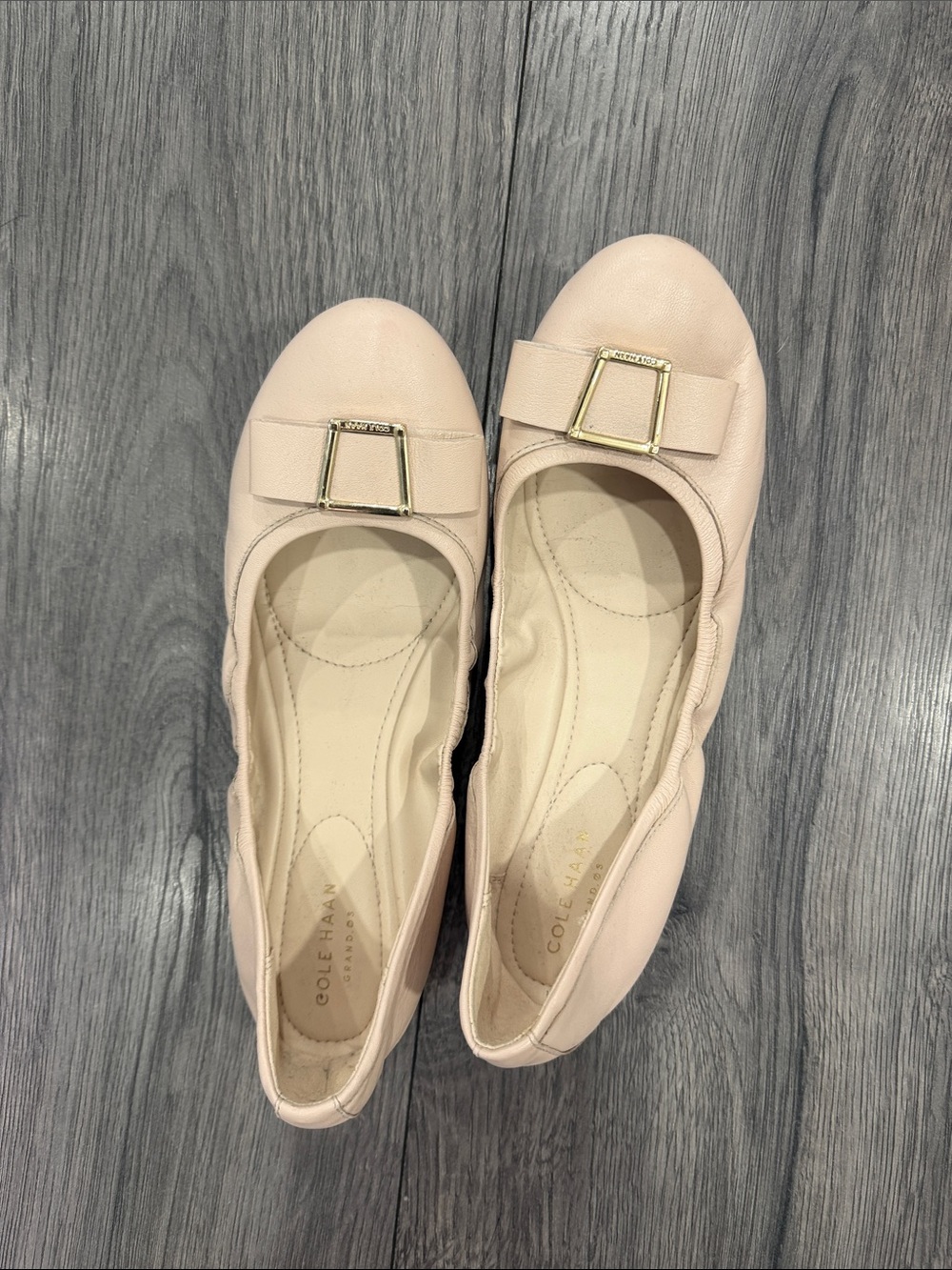 Cole Haan Women’s Cream/Blush Leather Ballet Flats with Gold Buckle